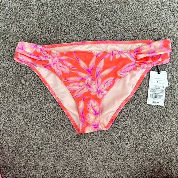 NWT Bikini Bottom Shade & Shore Orange Purple Flowers Hawaiian Shirred Hipster M - Picture 1 of 5